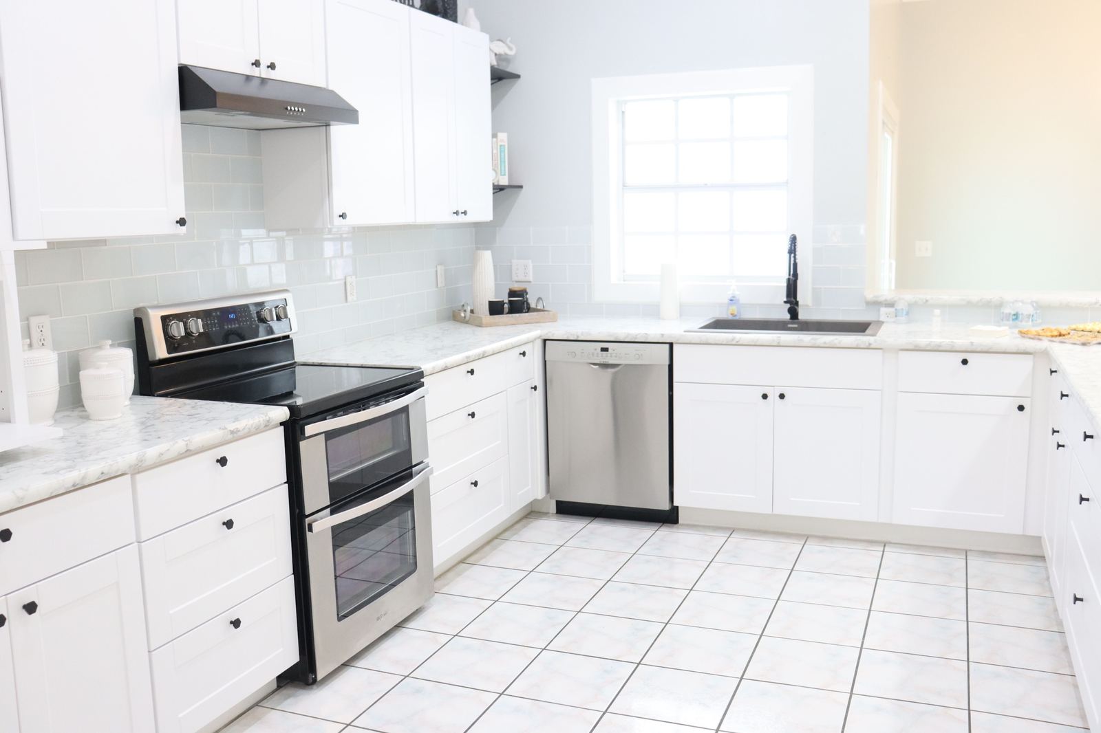 A bright, clean white kitchen